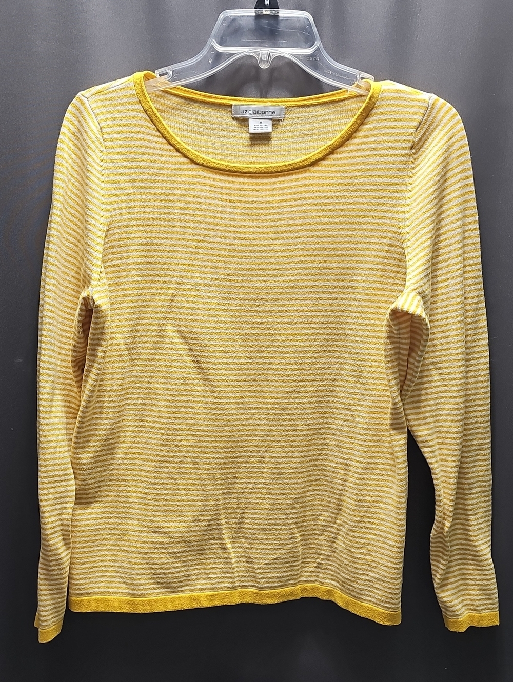 Liz Claiborne Yellow & White Striped Long Sleeve Knit Top